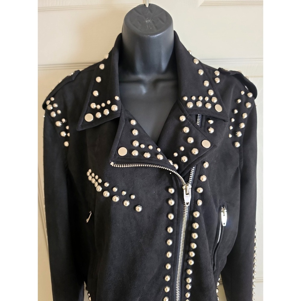 Buddy Love Black Studded Suede Moto Jacket – Women's Edgy Biker Style Size L - Picture 5 of 16